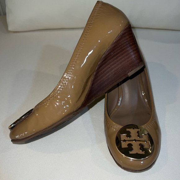 Tory Burch patent leather wedge pumps